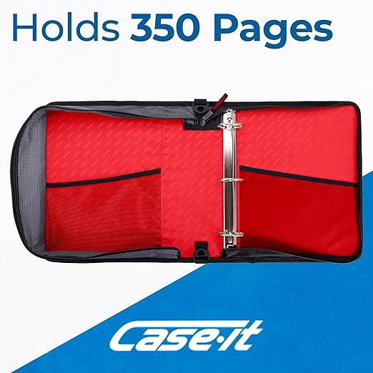 Case-it Universal Zipper Binder | 2-Inch O-Rings,13-Inch Laptop/Tablet Padded Pocket,400 Sheet Capacity,Multiple StoragePockets & Shoulder Strap | School & Office Organizer | LT-007 Fire Engine Red