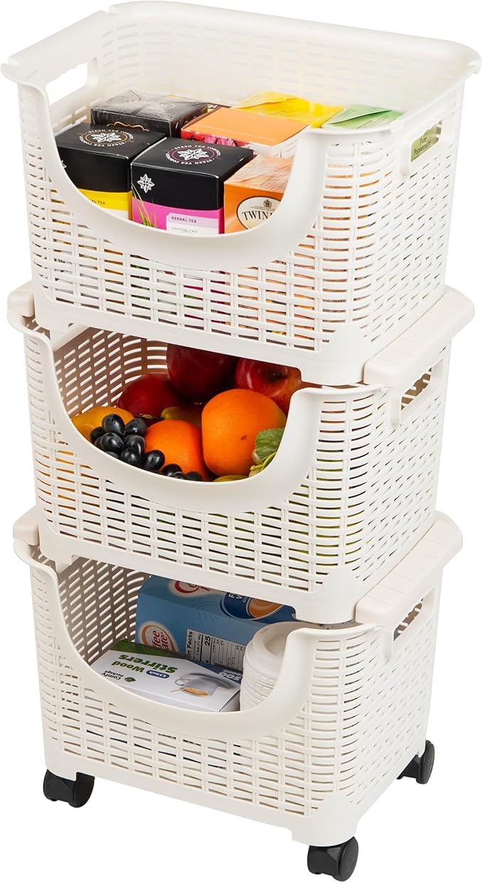 Mind Reader Plastic Storage Cart, Kitchen Storage, Rolling, Toy Storage, Laundry, Kitchen, 14.75"L x 11"W x 28.25"H, Ivory