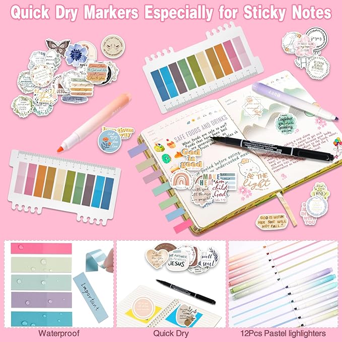 Bible Study Supplies Journaling Kit for Women,Pastel Highlighters & Pens, Bible Tabs, Stickers, Bookmarks, Cross Clips, Bible Accessories for Study, Faith,Inspiration & Scripture(91pcs)
