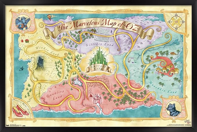 The Wizard Of Oz - Map Wall Poster, 22.4L" x 14.7W", Black Framed Version