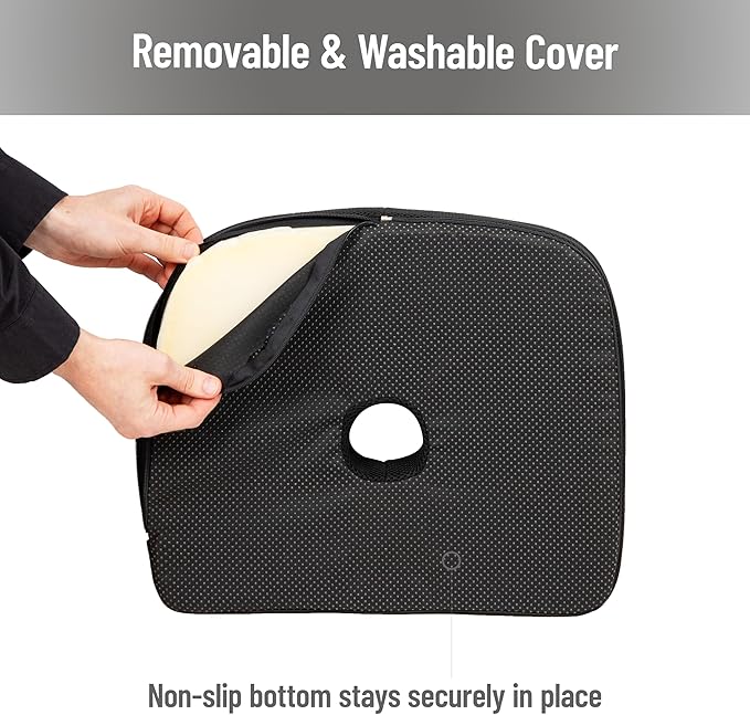 Mind Reader Gel Memory Foam Seat Cushion with Tailbone Cutout, Air-Cloud Technology, Ergonomic Support for Office Chair, Car, Sciatica, Coccyx & Hip Pain Relief, Black
