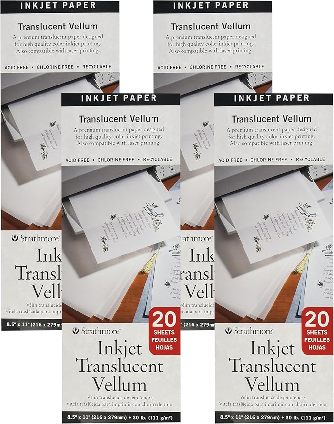 Strathmore 59-803 Printable Vellum 20Sheet Translucent, 8.5"x11", Multicolor, 20 Sheets (Pack of 4)