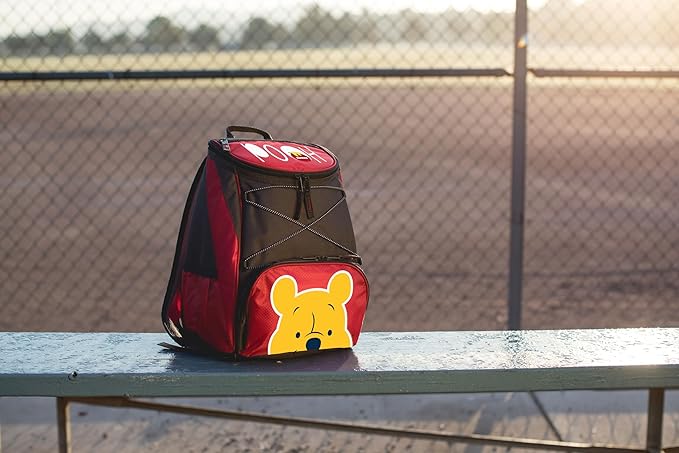 Picnic TIME Disney Winnie The Pooh Backpack Cooler, Insulated Leakproof Soft Cooler Backpack, Waterproof Lunch Bag, Portable Hiking Ice Chest for Beach, Picnic, Camping, Work & Travel (Red Gray)