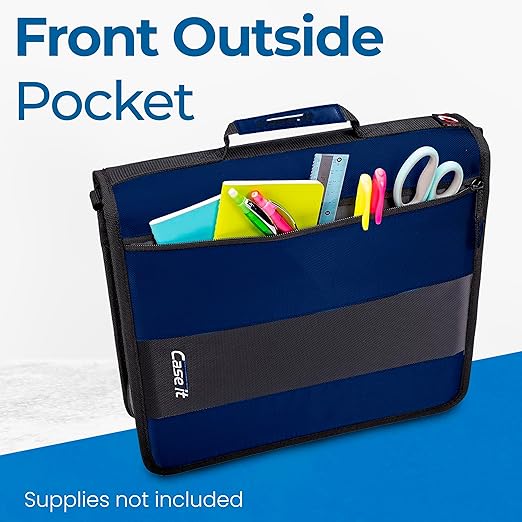 Case-it Classic Zipper Binder | 2-Inch O-Rings, 350 Sheet Capacity, Multiple Storage Pockets & Shoulder Strap | School & Office Organizer | D-251 Midnight Blue | 6 Pack