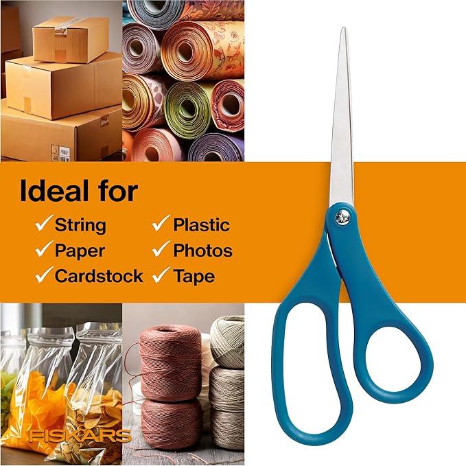 Fiskars 8" Scissors for Home & Office, Stainless Steel Scissors, All Purpose Cutting for Home, Arts & Crafts, Blue