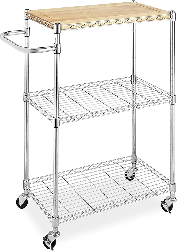 Whitmor Supreme Kitchen and Microwave Cart Wood & Chrome 13.25 x 27.5 x 33.5 inches