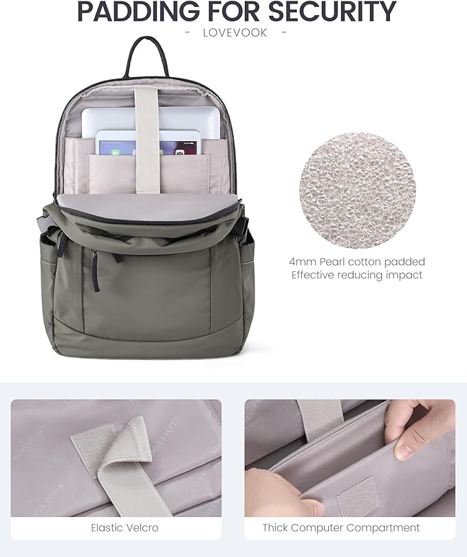 LOVEVOOK 5-Layer 15.6 Inch Laptop Backpack for Women, Work Business Computer Bag, College School Daypack, Travel Personal Item & Casual Purse, Sage Green