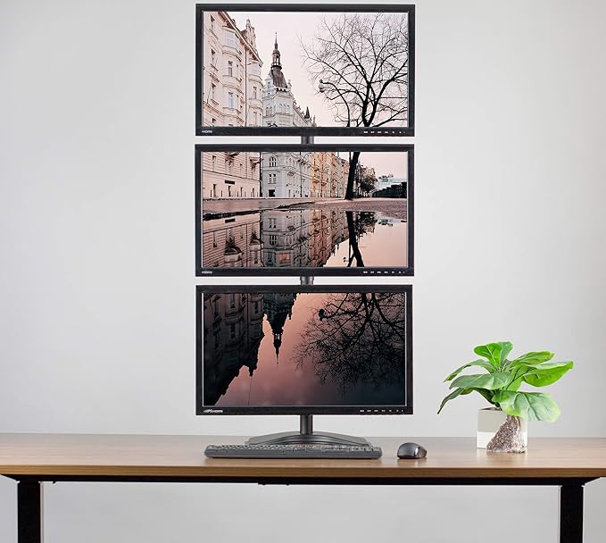 VIVO Triple Vertical LCD Monitor Height Adjustable Desk Mount Stand for 3 Screens up to 27 inches STAND-V003D