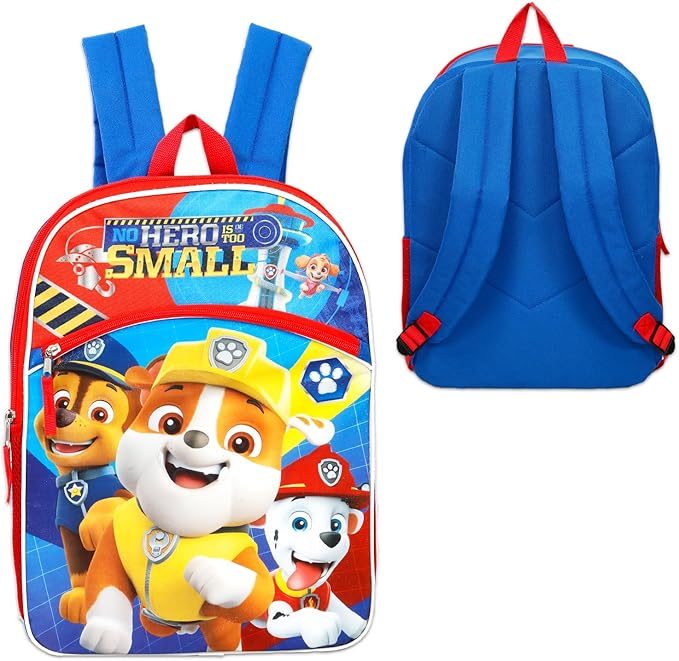 Paw Patrol Backpack and Lunch Box Set - Bundle with 16" School Backpack, Lunch Bag, Tattoos, Water Bottle, More | Paw Patrol School Bag for Kids, Boys, Girls
