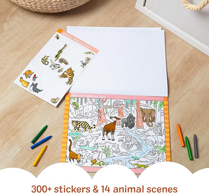 Melissa & Doug Seek and Find Sticker Pad, Animals (400+ Stickers, 14 Scenes to Color) Search and Find Sticker Pads, Arts and Crafts Activity for Kids Ages 4+ - FSC-Certified