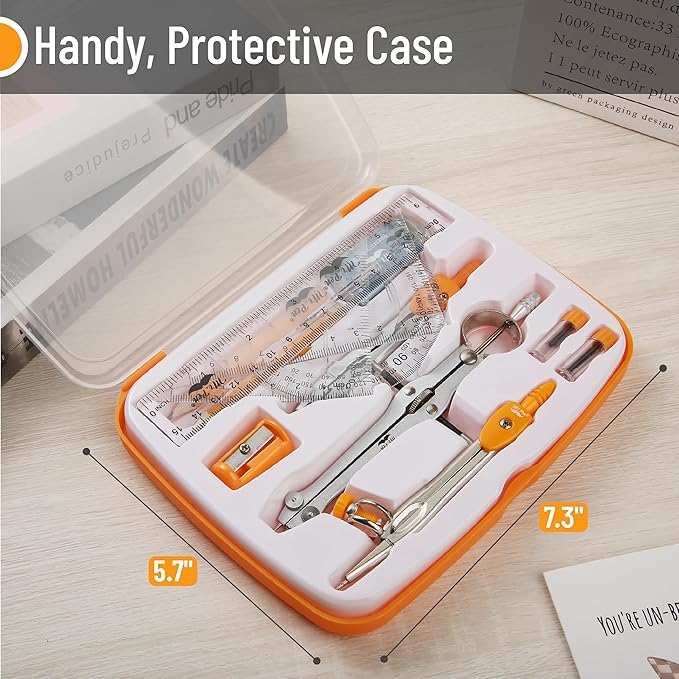 Mr. Pen- Geometry Set, 13 pcs, Compass for Geometry Compass, Geometry Kit Set with Shatterproof Storage Box, Math Compass, Geometry Set for School, Compass Math, Protractor and Compass Set, Orange