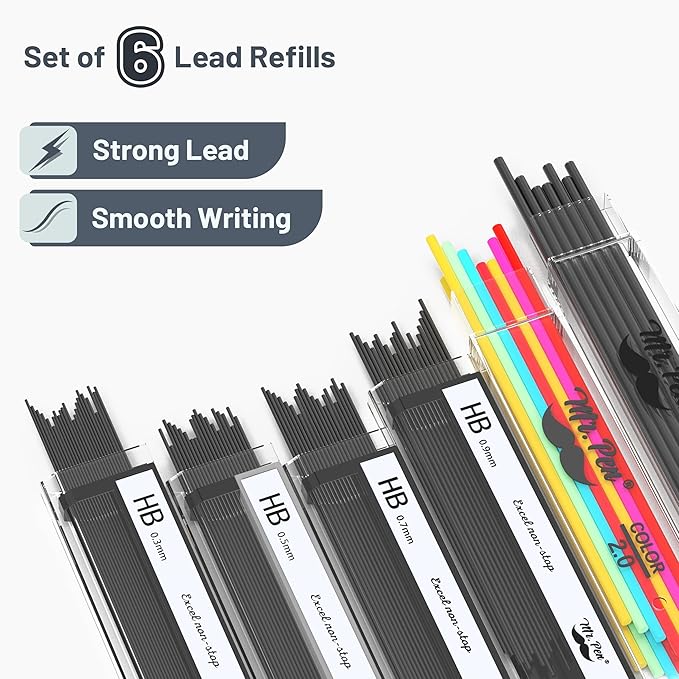 Mr. Pen- Metal Mechanical Pencil Set with Lead and Eraser Refills, 5 Sizes, Black, 0.3, 0.5, 0.7, 0.9, 2mm, Drawing Mechanical Pencils, Mechanical Pencil Metal, Drawing Pencils Mechanical