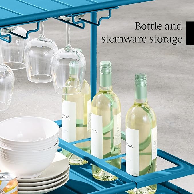 Best Choice Products Rolling Bar Cart, Mobile Home Bar Serving Cart, Serving Station w/ 2 Tier Shelves, Wine Rack, Lockable Wheels - Peacock