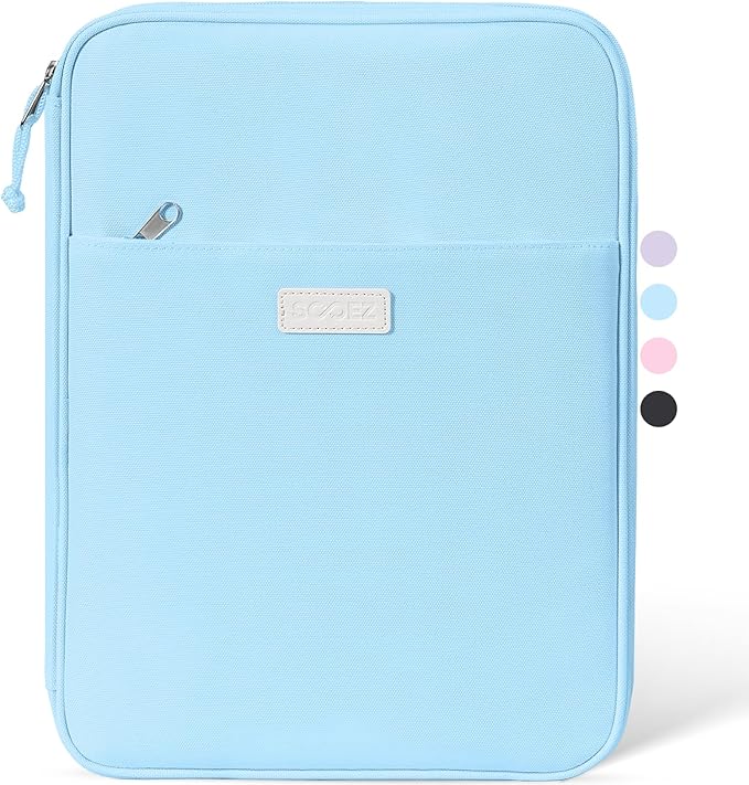 Sooez Zipper Binder Bag, 1 Inch Binders 3 Ring O-Ring, 5-Tab Dividers Expanding File Folder, 420-Sheet Capacity Three Ring Binder, Cute Organizer Storage for Student School Classroom Supplies, Blue