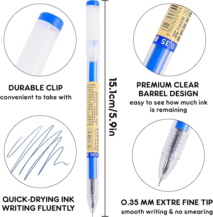 RIANCY 12 Pack Gel Ink Pens (6 Black + 6 Blue), 0.35mm Extra Fine Point Tip, Japanese Style Stationery Quick Dry No Smear No Bleed, Smooth Writing Pen for Journaling Note Taking Office School Supplies