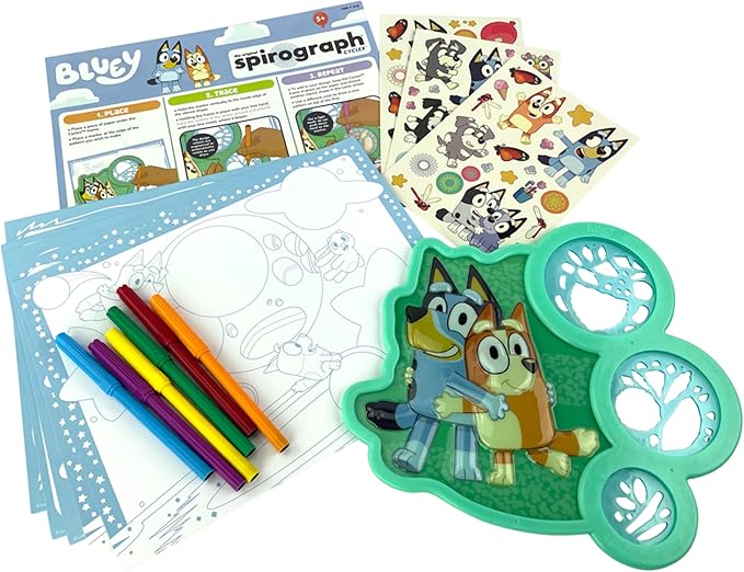 Spirograph Cyclex Set Bluey Drawing Kit, Arts and Crafts, Bluey Toys, Art Supplies, Stickers for Kids, Spiral Art, Markers, Design Sheet Included, Ages 5+