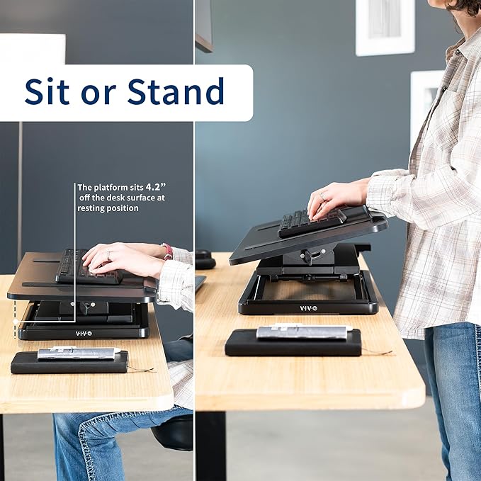VIVO Single Top 30 inch Tilting Scissors Lift Keyboard and Mouse Riser, Height Adjustable Laptop Desk, for Ergonomic Sit Stand Workstations, Black, Desk-TKR1