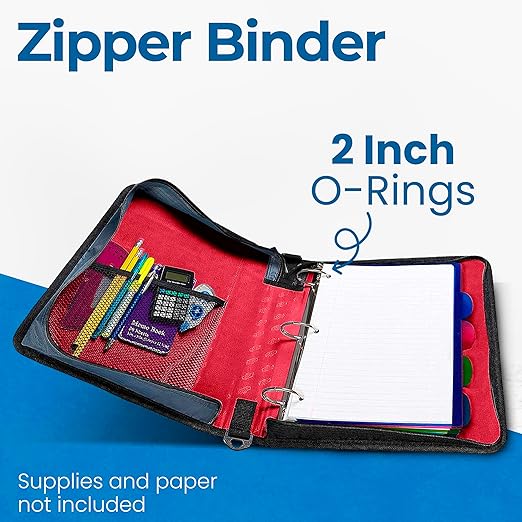 Case-it Classic Zipper Binder | 2-Inch O-Rings, 350 Sheet Capacity, Multiple Storage Pockets & Shoulder Strap | School & Office Organizer | D-251 Fire Engine Red | 6 Pack
