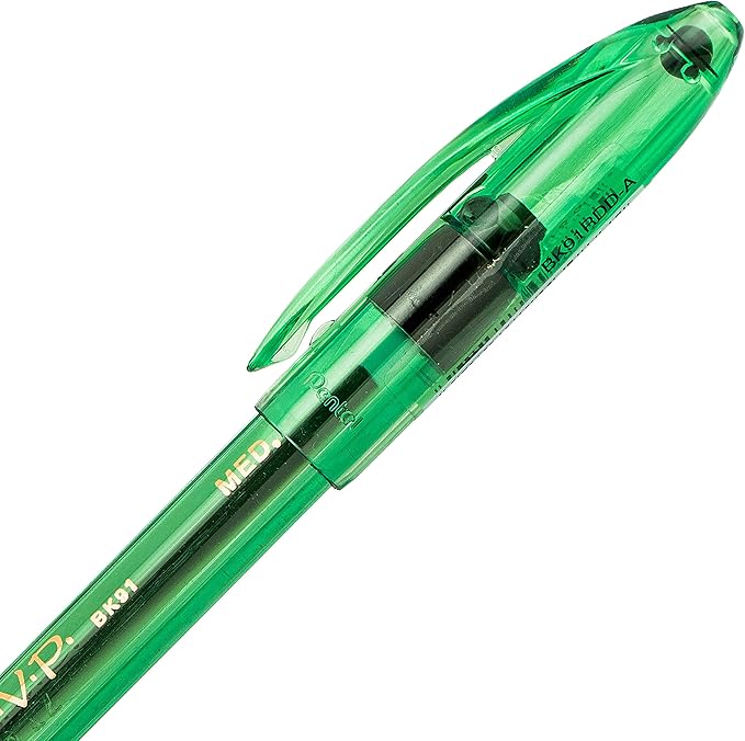 Pentel RSVP Razzle-Dazzle Ballpoint Pen, (1.0mm) Medium Line, Green Barrel, Black Ink, Box of 12 (BK91RDD-A)