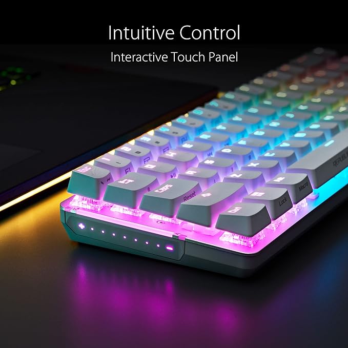 ASUS ROG Falchion Ace 65% RGB Compact Gaming Mechanical Keyboard, Lubed ROG NX Brown Switches & Switch Stabilizers, Sound-Dampening Foam, PBT Keycaps, Wired with KVM, Three Angles, Cover Case-White