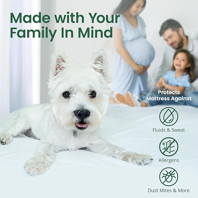 SafeRest Sleepure Waterproof Mattress Protector King Size - Viscose Derived from Bamboo - Fitted with Stretchable Pockets - Machine Washable Cotton King Mattress Cover for Bed