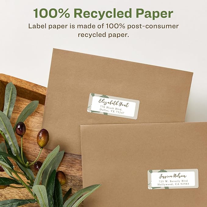 Avery EcoFriendly Recycled Address Labels, 1" x 2-5/8", White, Permanent Label Adhesive, 300 Printable Labels (48860)