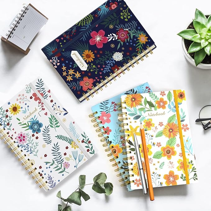 Coopay 8 Pack A5 Spiral Notebook Journal for Women, College Ruled Composition Notebooks Hardcover Spiral Journal, Cute Blooming Floral, Office School Business Supplies, 8.3" x 5.5", 160 Page
