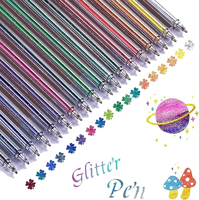 Glitter Gel Pen Set 2026 - 18 Color Neon & Rainbow Gel Markers for Adult Coloring Books, Drawing, Scrapbooking, and Art Projects - Premium Quality, Smooth, Non-Smearing, Vibrant Colored Gel Pens