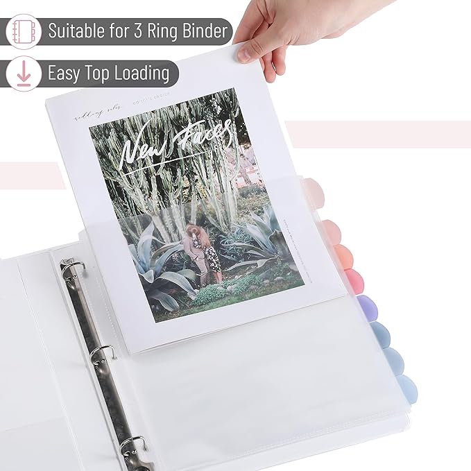 Mr. Pen- Clear Sheet Protectors with Tabs, 8 Tabs, 2 Sets, Clear Plastic Dividers for 3 Ring Binder, Insertable Index Page Divider Multicolor Tabs