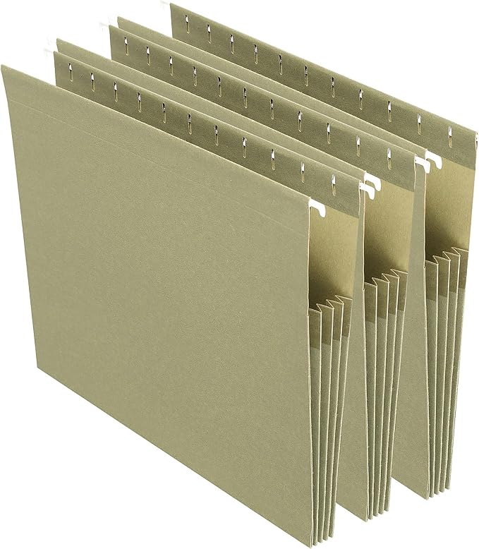 Staples Hanging File Pockets, Letter Size, 3.5" Expansion, Straight‑Cut, Standard Green – 4/Box