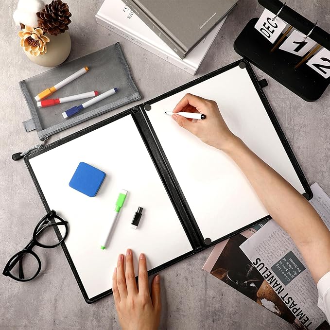 6 Sides Dry Erase Whiteboards Notebook Portable 12"x9"(a4) Small Reusable Whiteboard Notebook Foldable Anti-ghosting Surface, Travel White Board for Office Study Meeting Planning