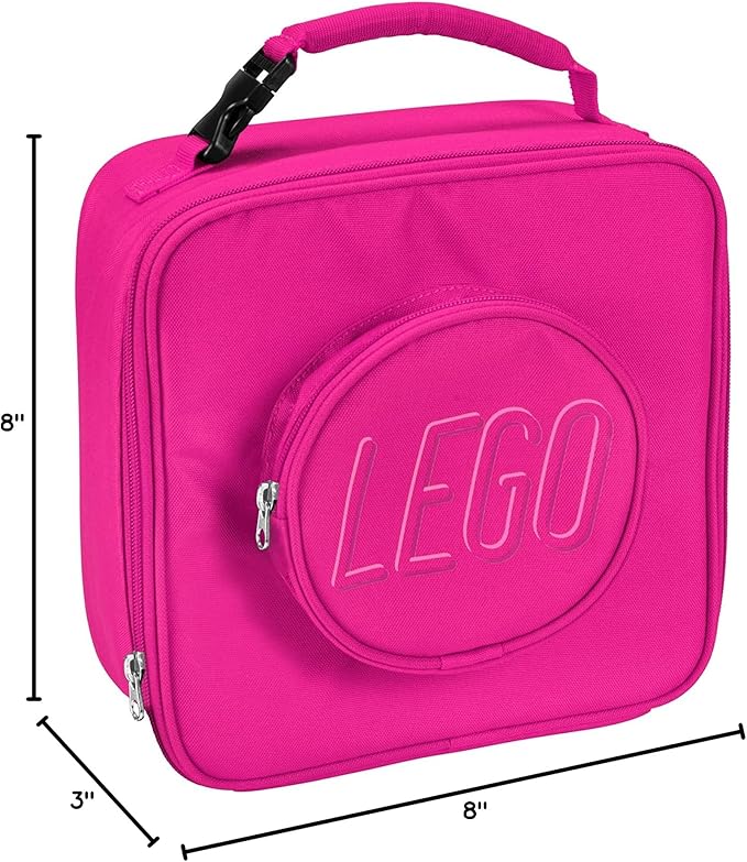 LEGO Lunch Bag, Durable and Insulated, with Mesh Pouch and Zip Compartment, Perfect for On-the-Go Meals, Pink