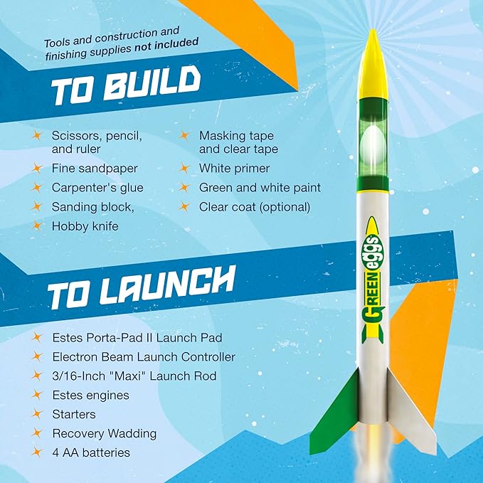 Estes 1718 Bulk Pack of 12 Green Eggs Payload Model Rocket Kits, Intermediate Flying-Rocket Model Kits for Ages 10+