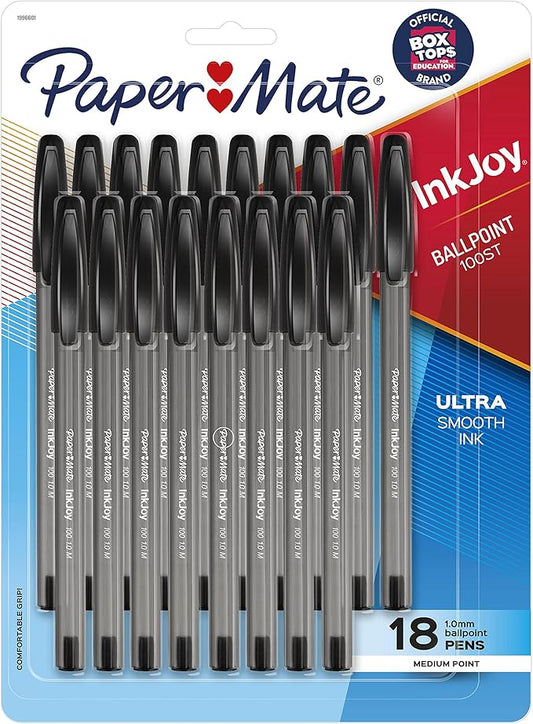 Paper Mate InkJoy 100ST Ballpoint Pens, Medium Point (1.0mm), Black, 18 Count