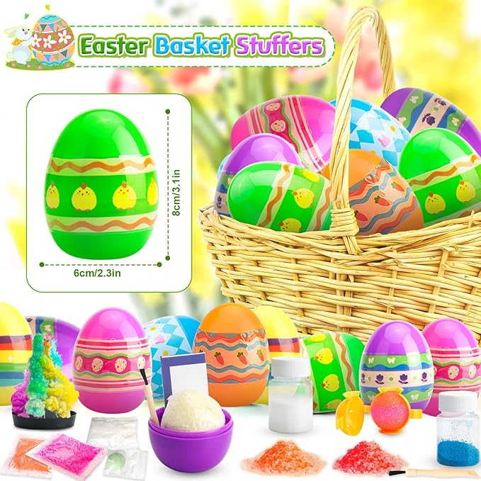 6PCS Prefilled Easter Eggs with Science Experiment Kits for Kids Easter Basket Stuffers, Egg Hunt Prizes and Party Favors, STEM Project Educational Gifts for Girls Boys