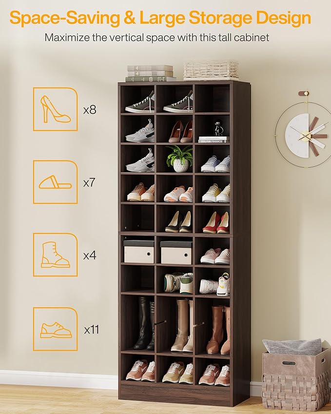 Tribesigns 10-Tier Shoe Storage Cabinet Set of 2, Espresso Wooden Shoe Rack with 30 Cubbies, Freestanding Tall Entryway Shoe Organizer for Closet, Entryway, Living Room