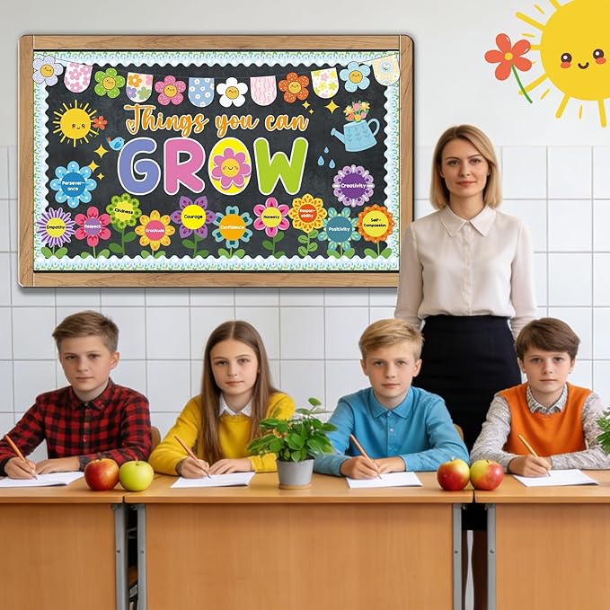 52Pcs Spring Bulletin Board Decorations Things You Can Grow Posters Bulletin Borders Inspirational Positive Paper Cutouts for Classroom School Home Library Office Window