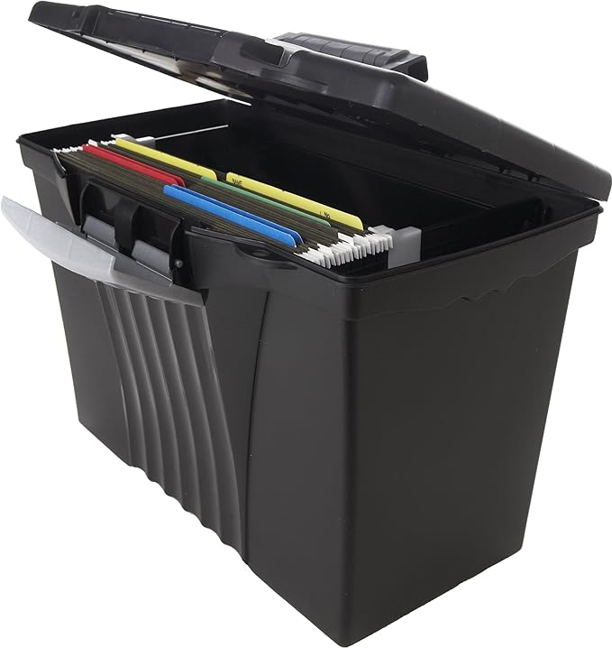 Storex Portable Letter/Legal Filebox with Organizer Lid, Letter/Legal Files, 14.5" X 10.5" X 12", Black