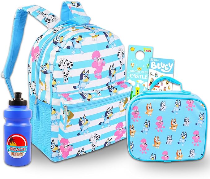 Bluey Backpack and Lunch Box Set - Bundle with 16” School Bag, Lunch Box, Water Bottle, More | Bluey Backpack and Lunchbag for Boys, Girls, Kids
