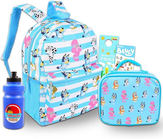 Bluey Backpack and Lunch Box Set - Bundle with 16” School Bag, Lunch Box, Water Bottle, More | Bluey Backpack and Lunchbag for Boys, Girls, Kids