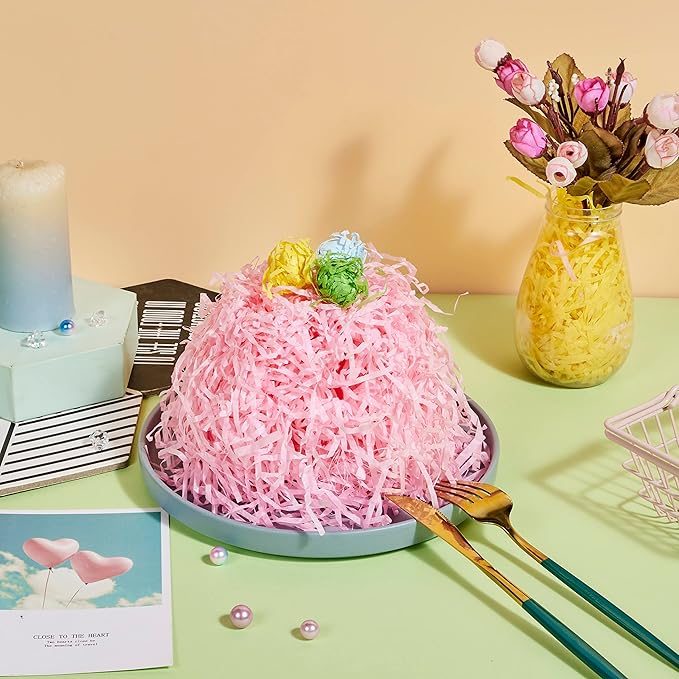 JOYIN 3.75 LB Easter Fake Grass Crinkle Paper Shred Filler(60 Oz) for Craft Boxes Bags Basket Filling, DIY Gift Wrapping, Wedding Party Decoration, Easter Egg Hunt (Pink, Yellow, Sky Blue, Green)
