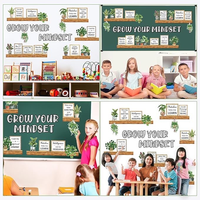 Qilery Bookshelf Bulletin Board Set Grow Your Mindset Motivational Classroom Decor Reading Library Bulletin Board Set Inspirational Cutout for Back to School Classroom Decoration
