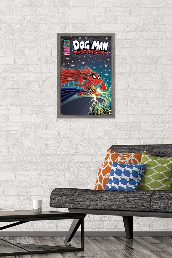 Dog Man - The Scarlet Shedder Wall Poster, 22.4L" x 14.7W", Barnwood Framed Version
