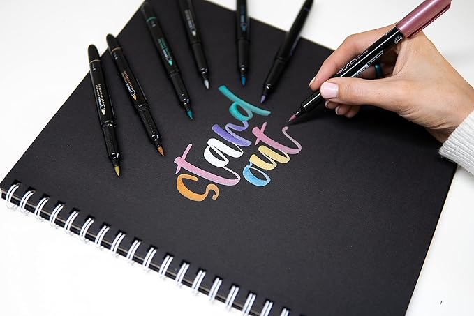 Zebra Pen, Metallic Brush Pens, Assorted Metallic Ink Colors, Medium Brush Tip Mimics Artist’s Paint Brush for Calligraphy, Acid-Free Ink for Light and Dark Paper, 7-Pack (01607)