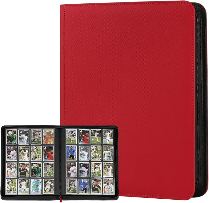Trading Card Binder 16 Pocket, GERMUN PU Cover Card Binder for 1000+ Cards, Premium Trading Card Holder Folders, Double Sided Pocket Card Album for MTG, TCG (Red)