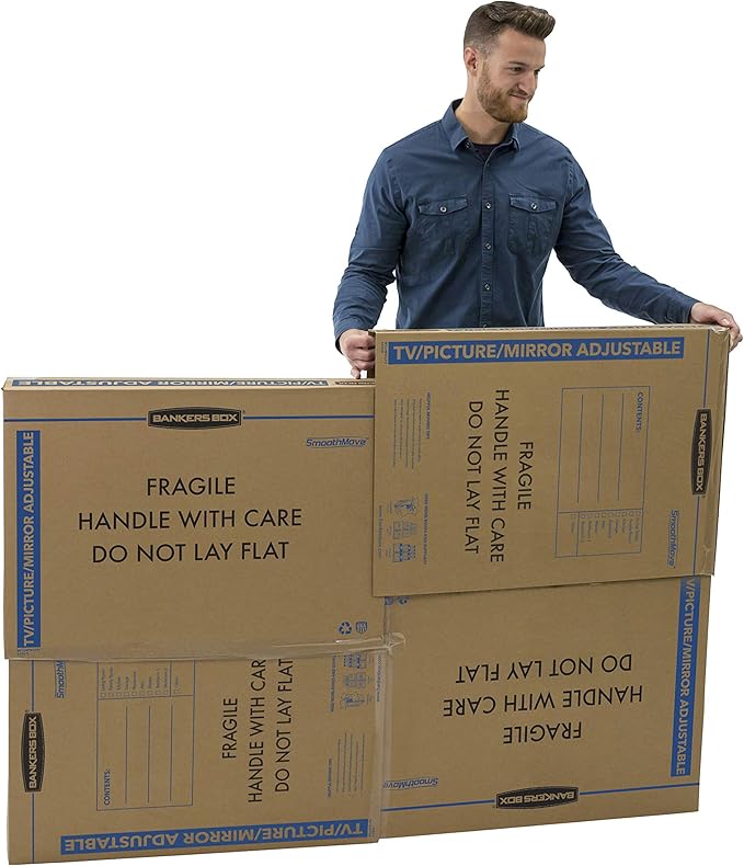 Bankers Box Adjustable - up to 65" TV/Picture/Mirror - Moving Box 3-Pack, Adjustable up to 40-in x 60-in x 4-in, (7711401)