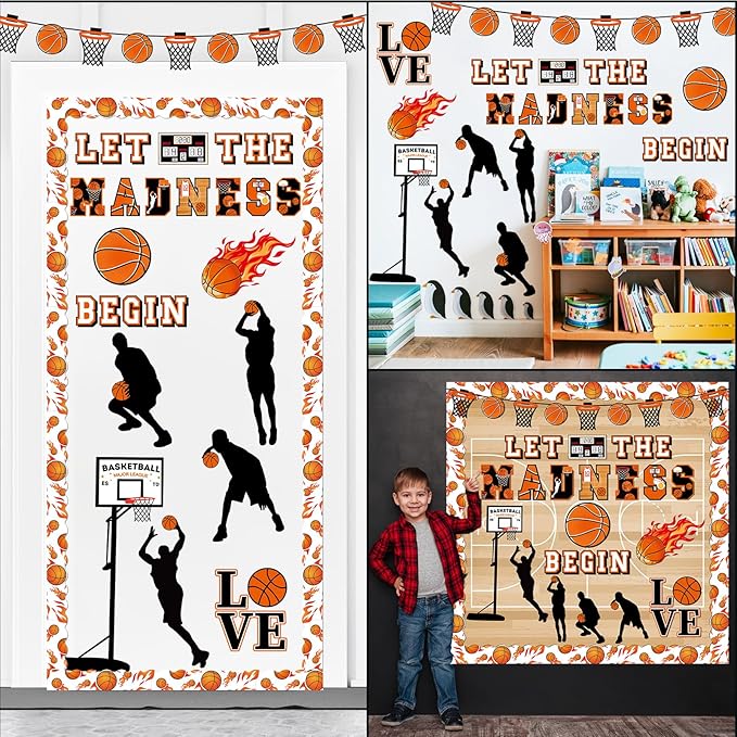 gisgfim Basketball Bulletin Board Decoration Set with Background Paper & Borders Cutouts Let The Madness Basketball Sport Bulletin Board Decor for Classroom School Game Craft Supplies(Basketball)