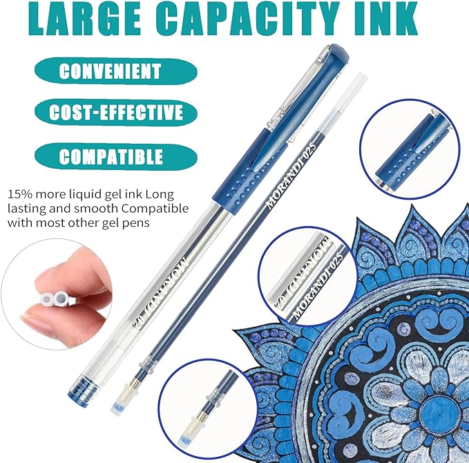 90 Pack Blue Tone Gel Pens, 30 Blue Tone Gel Pens with 60 Refills,40% More Ink Gel Pen Set for Adults Coloring Drawing Doodling Scrapbook Journaling