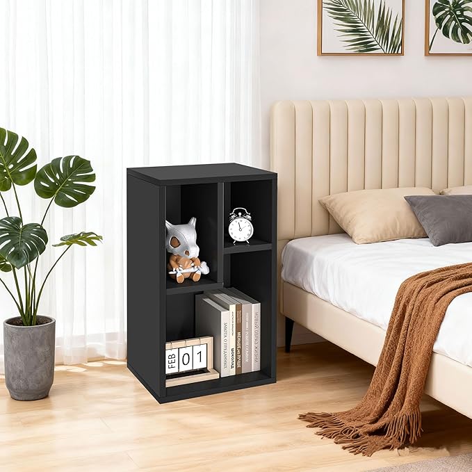 VECELO Small Bookshelf, 3 Cube Shelf, Fits Tallest Hardcovers, Horizontal Available, Modern Storage Organzier for Small Spaces, Black