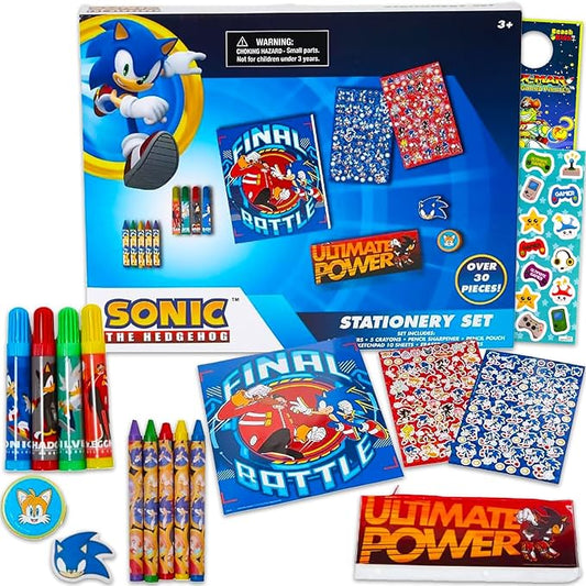 Sonic The Hedgehog Art Set for Kids, Toddlers - 30 Pc Bundle with Sonic Coloring Sketchpad, Stickers, Crayons, More | Sonic Drawing Pad Activity Kit